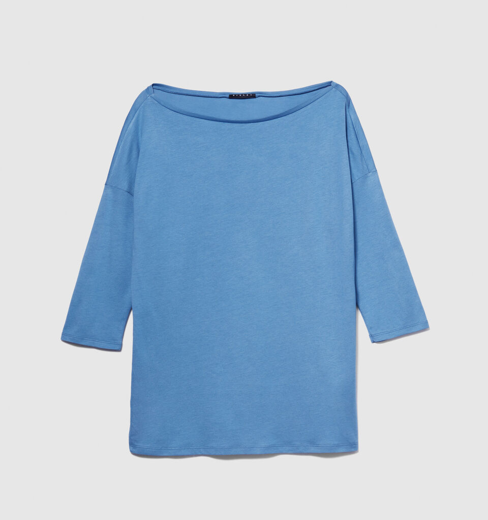 T-shirt with boat neck - women's long sleeve t-shirts - Light Blue | Sisley image number 6